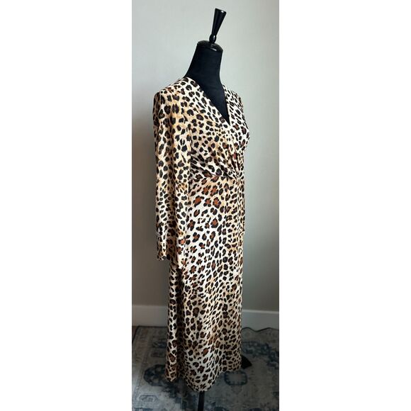 NWOT ZARA Faux Wrap Chiffon Animal Print Fully Lined Sheer Midi Dress Size S - Picture 3 of 9